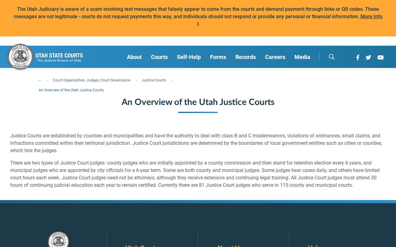 Utah municipal warrant records in county and municipal Justice Courts