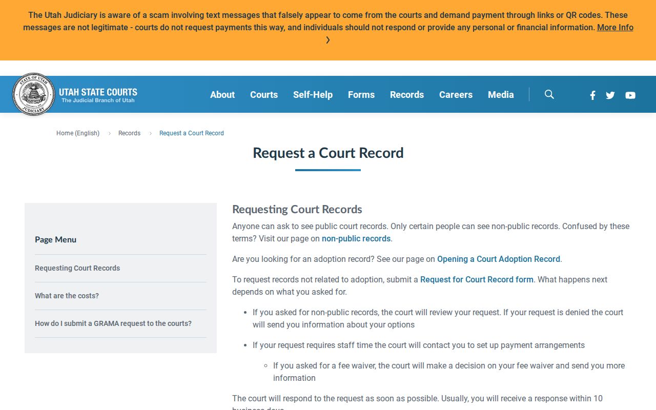 Utah warrant lookup court record request process