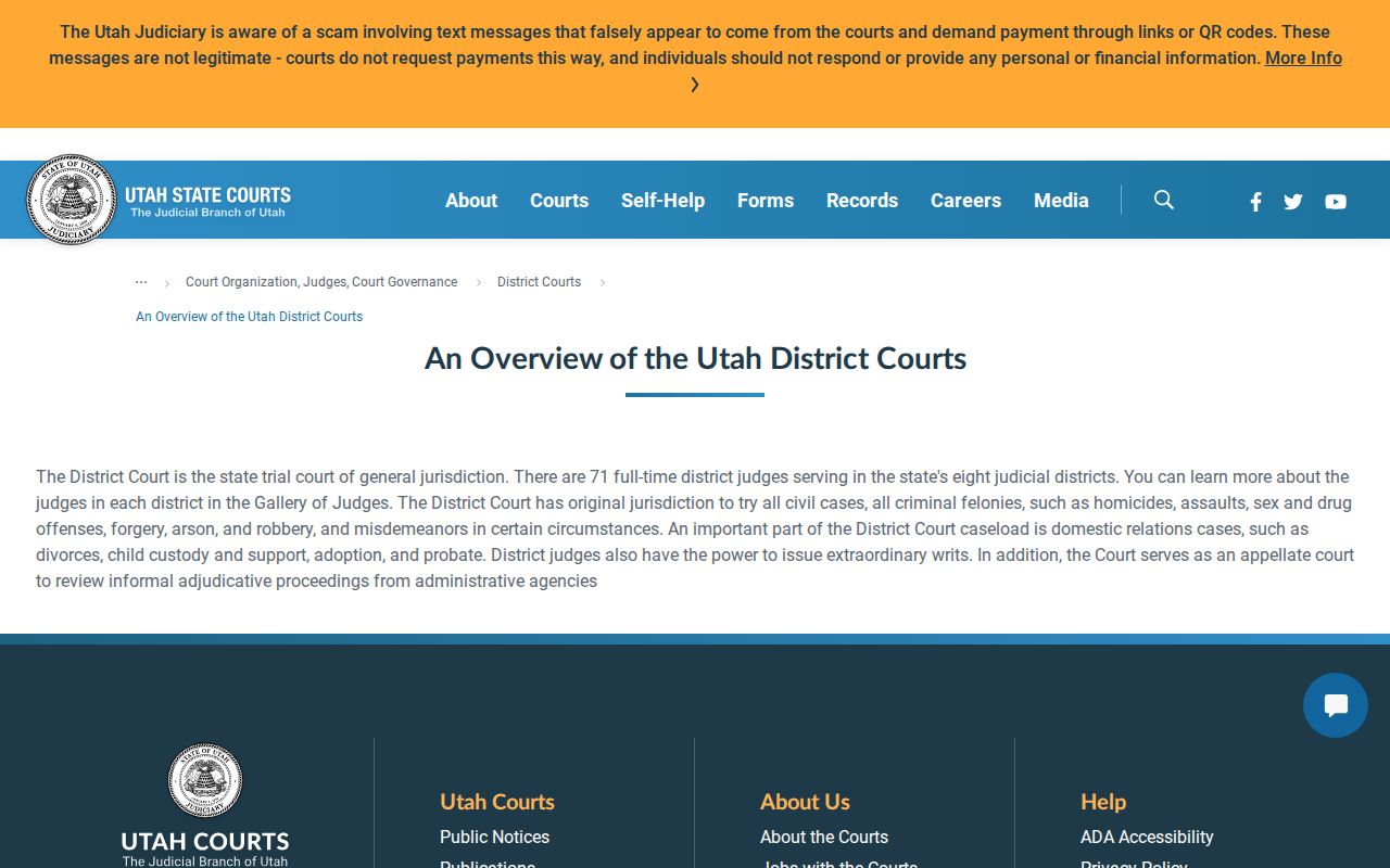 Utah warrant records: Utah District Court jurisdiction overview
