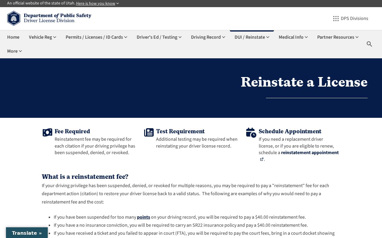 Utah traffic warrant and DLD FTA reinstatement instructions