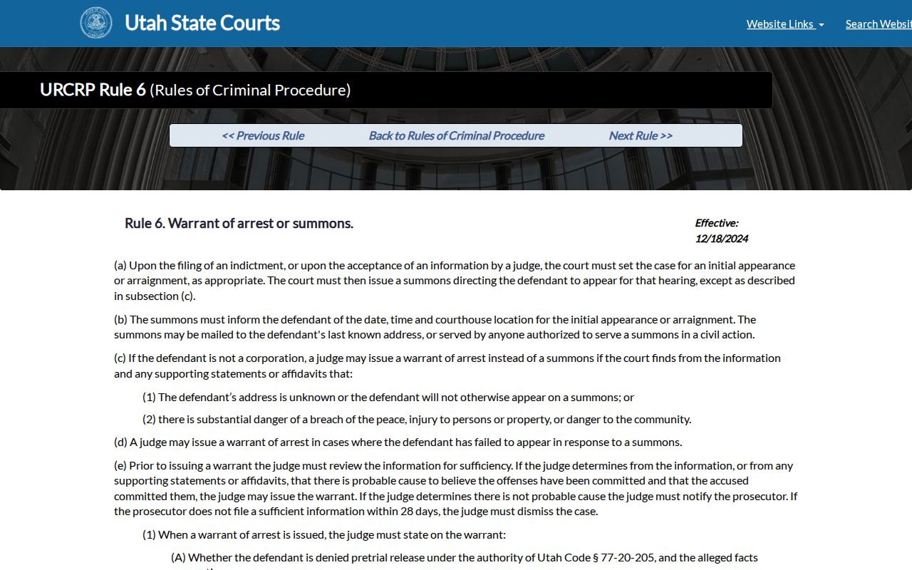 Utah arrest warrant issuance under Rule 6